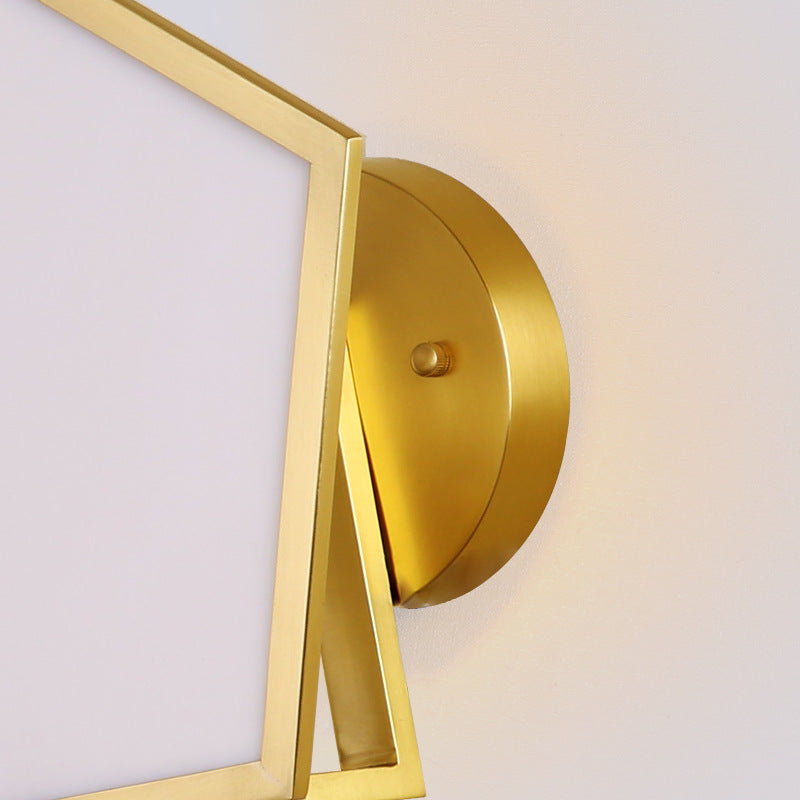 Geometric Wall Lamp With Opaline Glass In Gold Finish - Bedroom Lighting