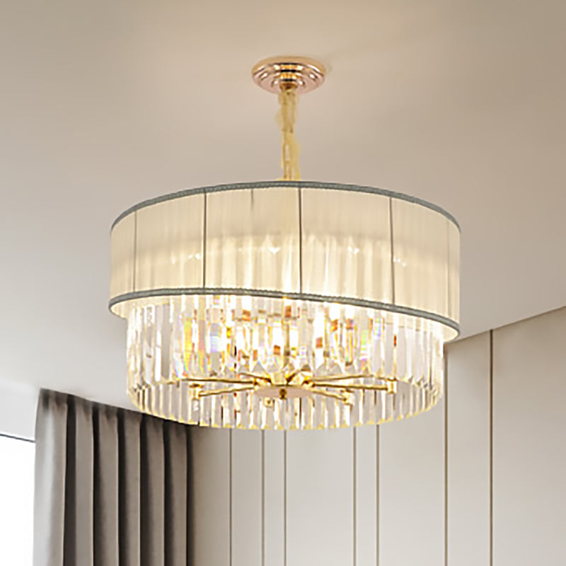 Adjustable Round Chandelier Lighting With Crystal Blocks - Contemporary Pendant Light In Gold (6/8