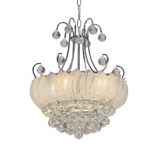 Modern Geometric Ceiling Chandelier With Chrome Finish - 4 Bulbs Pendant Lighting Glass & Crystal