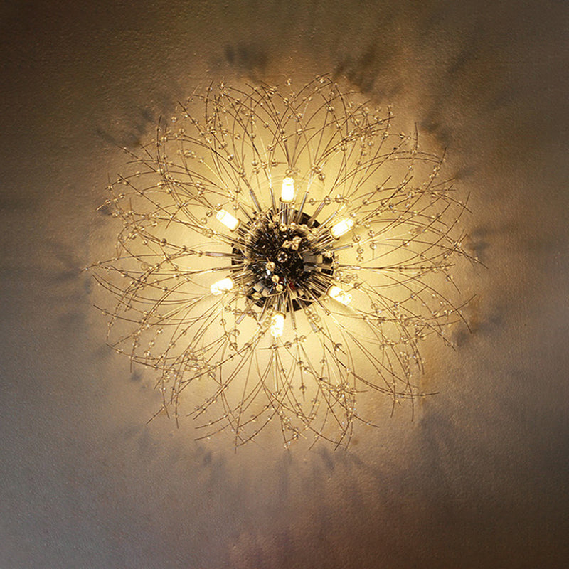 Contemporary Crystal Flush Mount Lamp - Silver/Gold Warm Light 6/8 Lights Bedroom Ceiling Fixture