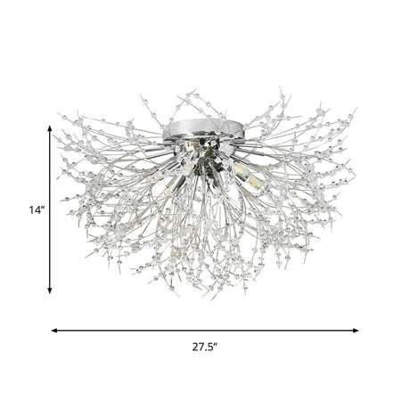 Contemporary Crystal Flush Mount Lamp - Silver/Gold Warm Light 6/8 Lights Bedroom Ceiling Fixture