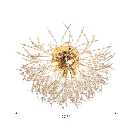 Contemporary Crystal Flush Mount Lamp - Silver/Gold Warm Light 6/8 Lights Bedroom Ceiling Fixture