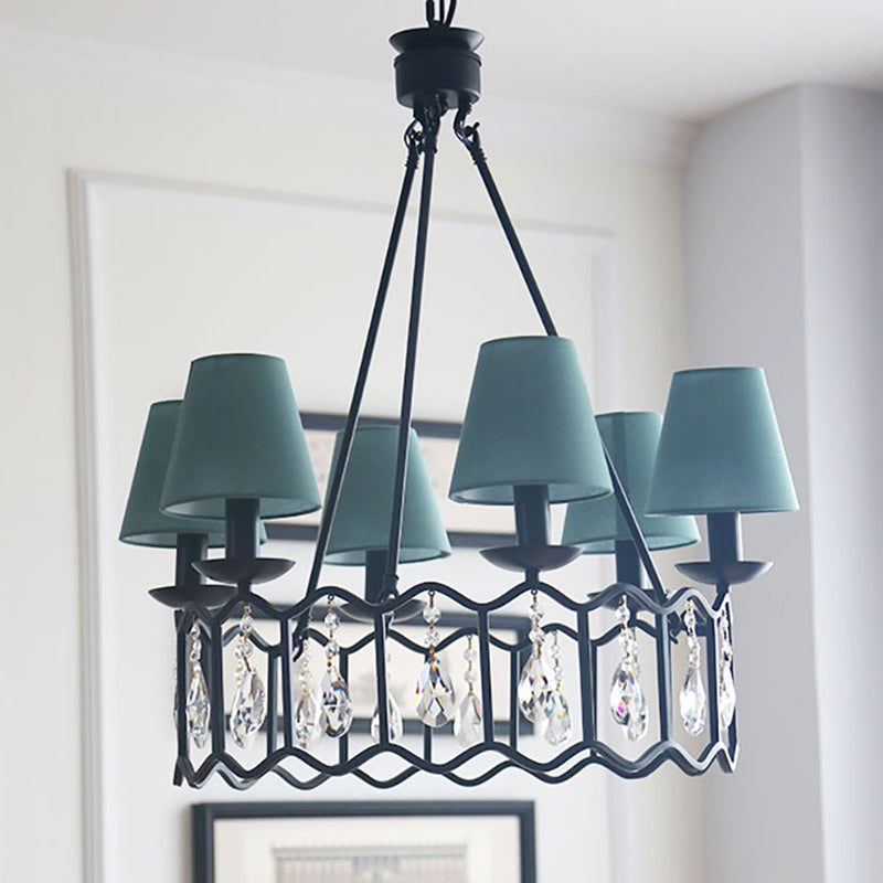 Contemporary Black Circular Pendant Chandelier With Cone Shade Crystal Accent – 6 Lights Ideal