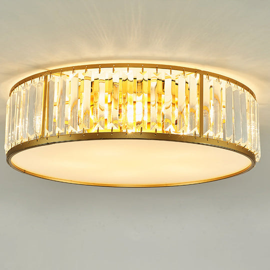 Contemporary Crystal Drum Flush Mount Ceiling Light Gold Finish 3/4/5 Lights Sizes