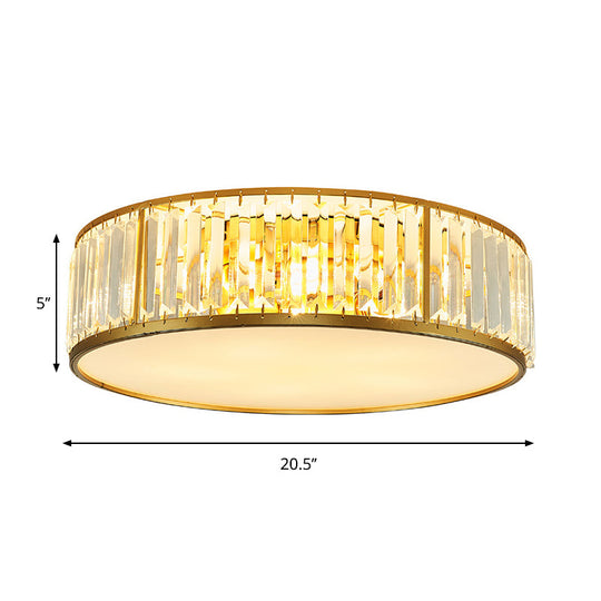 Contemporary Crystal Drum Flush Mount Ceiling Light Gold Finish 3/4/5 Lights Sizes