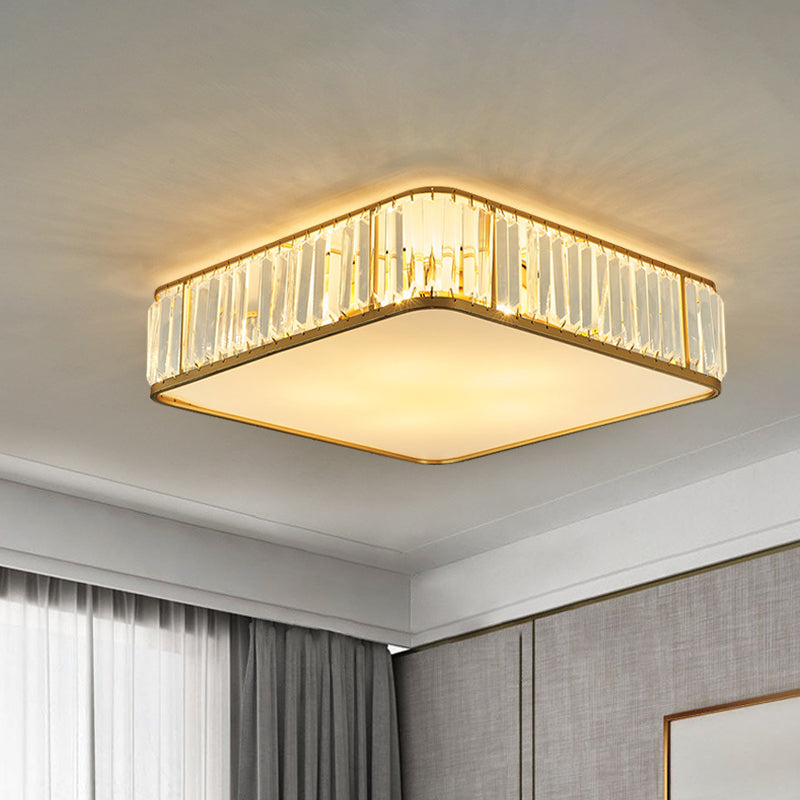 Modern Crystal Flush Ceiling Light - Square Design 3/4/5 Lights Gold Finish / 14