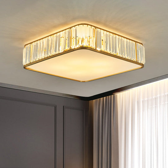 Modern Crystal Flush Ceiling Light - Square Design 3/4/5 Lights Gold Finish