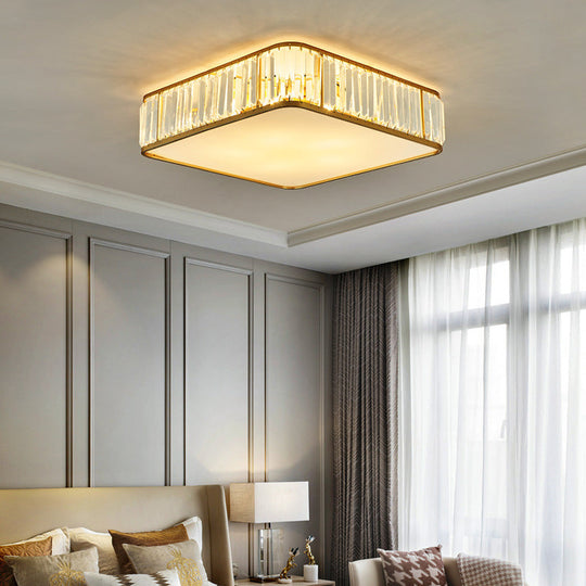Modern Crystal Flush Ceiling Light - Square Design 3/4/5 Lights Gold Finish