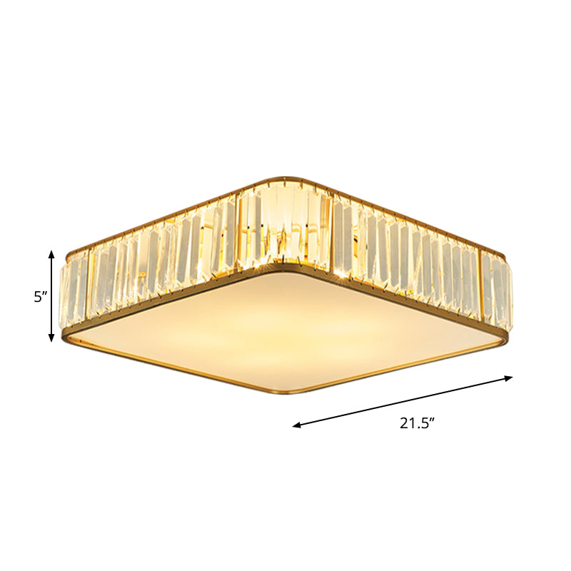 Modern Crystal Flush Ceiling Light - Square Design 3/4/5 Lights Gold Finish