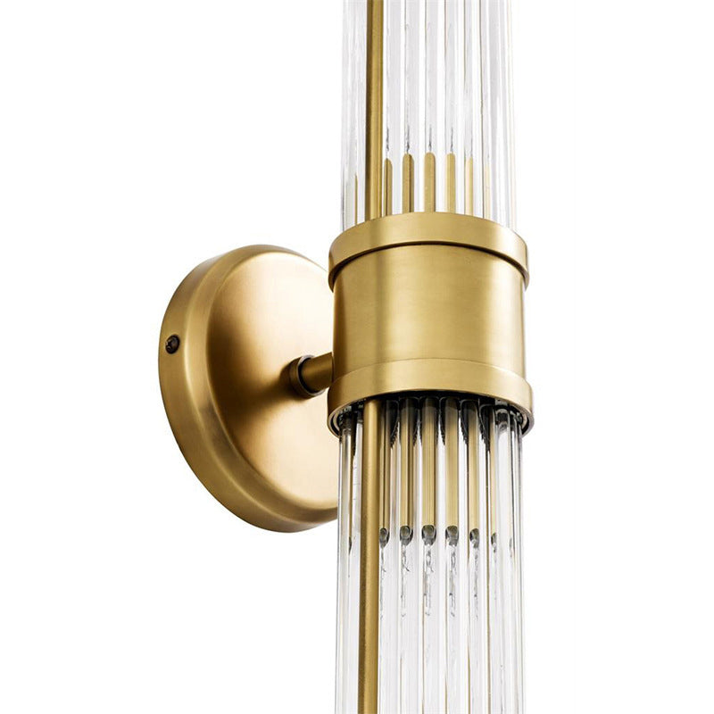 Contemporary Gold Crystal Wall Sconce For Living Room - 1/2 Bulb Cylindrical Design