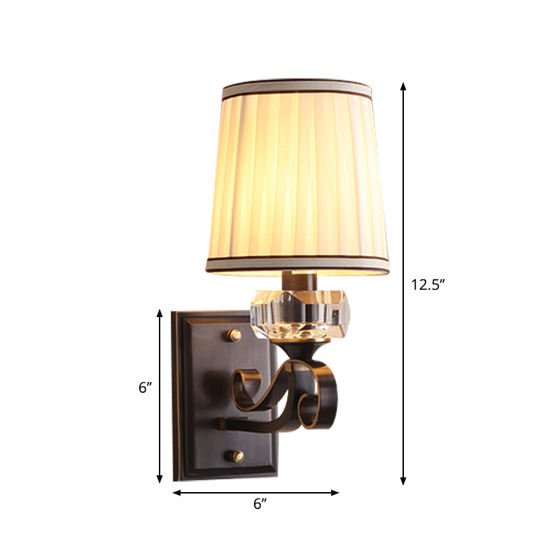 Modern Brass/Black Wall Mount Light With Cone Shade - Contemporary Fabric Sconce