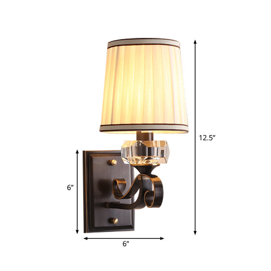 Modern Brass/Black Wall Mount Light With Cone Shade - Contemporary Fabric Sconce