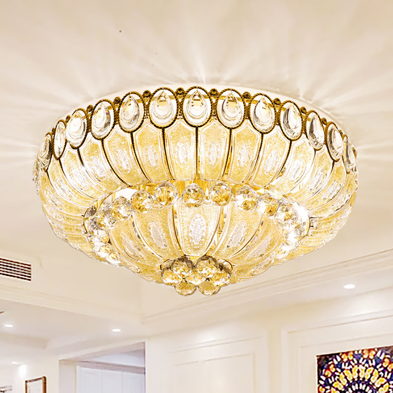 Gold Modernist Crystal Flush Ceiling Light - 21.5/29.5 Inch Wide Bowl Mount Lamp