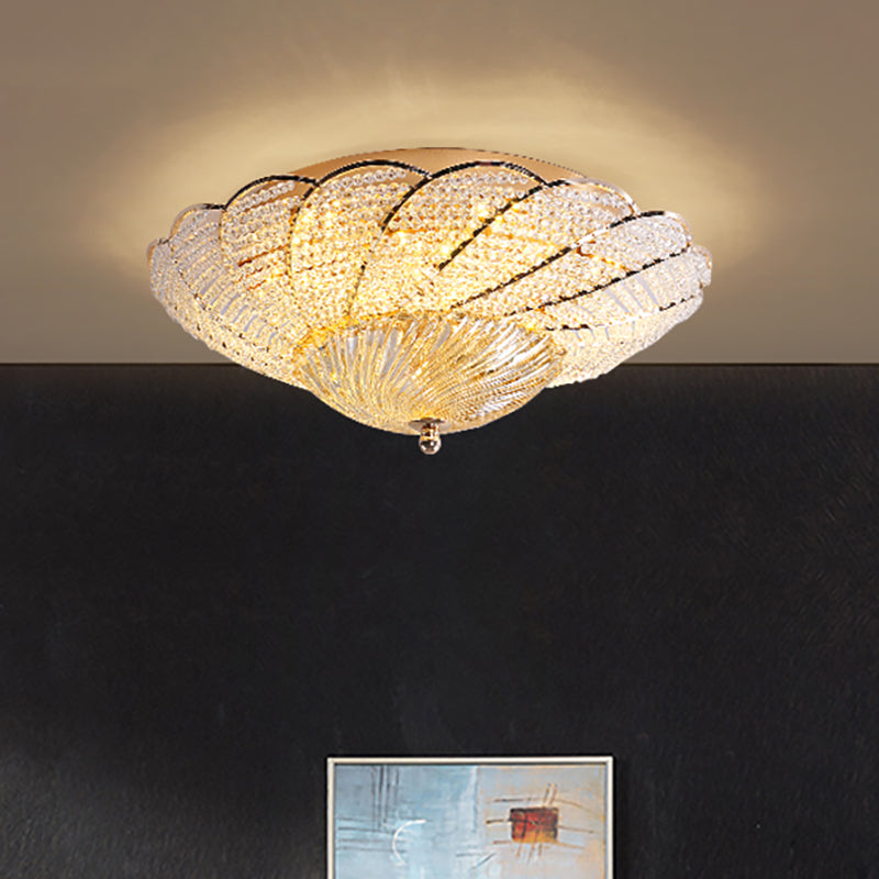 Vintage Scalloped Flush Light With Crystal Beads In Gold - 13/16.5/20.5 W Yellow/White / 13 White