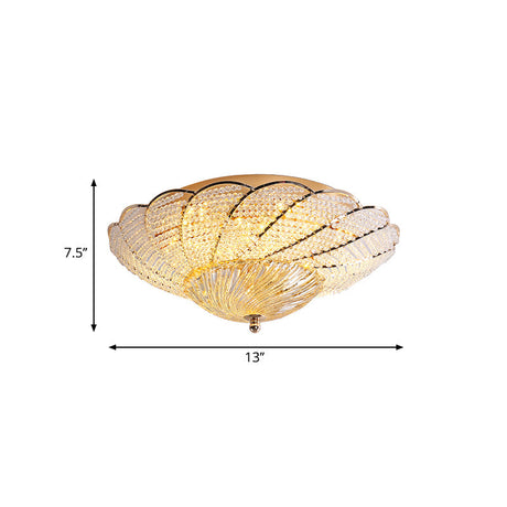 Vintage Scalloped Flush Light With Crystal Beads In Gold - 13/16.5/20.5 W Yellow/White