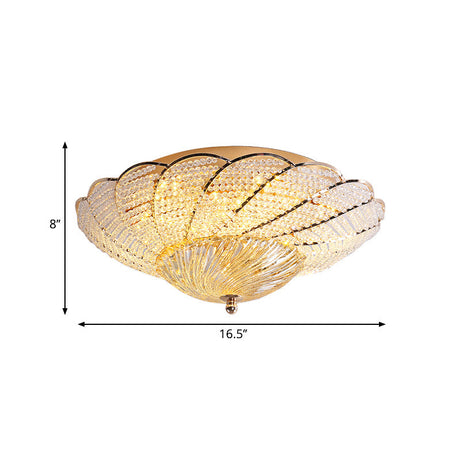 Vintage Scalloped Flush Light With Crystal Beads In Gold - 13/16.5/20.5 W Yellow/White