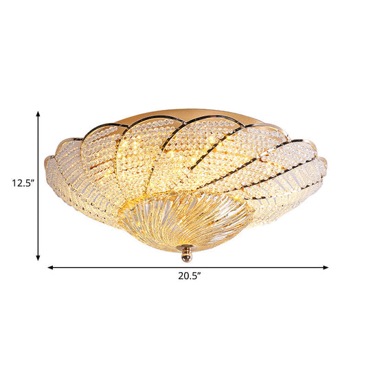 Vintage Scalloped Flush Light With Crystal Beads In Gold - 13/16.5/20.5 W Yellow/White