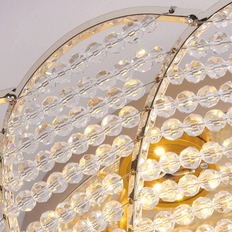 Vintage Scalloped Flush Light With Crystal Beads In Gold - 13’/16.5’/20.5’ W Yellow/White