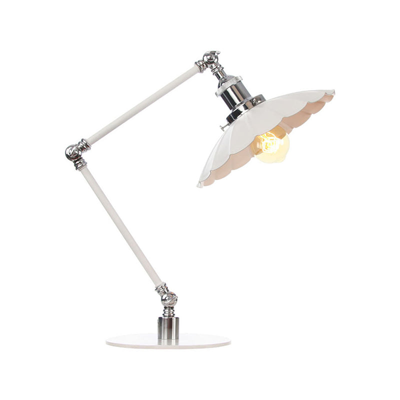 Vintage Adjustable Reading Lamp - Conical Desk Light White Metal 1 Stylish Design 8 Length Arm