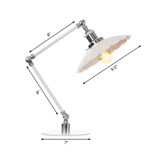 Vintage Adjustable Reading Lamp - Conical Desk Light White Metal 1 Stylish Design 8 Length Arm