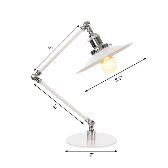 Vintage Adjustable Reading Lamp - Conical Desk Light White Metal 1 Stylish Design 8 Length Arm