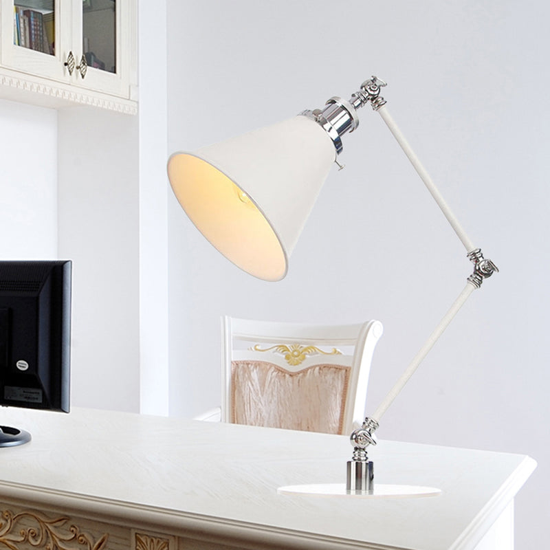Vintage Adjustable Reading Lamp - Conical Desk Light White Metal 1 Stylish Design 8 Length Arm / C