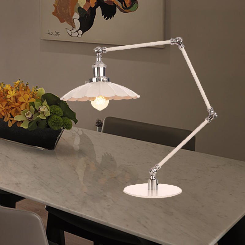 Vintage Adjustable Reading Lamp - Conical Desk Light White Metal 1 Stylish Design 8 Length Arm