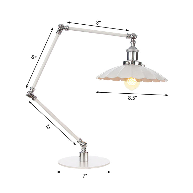 Vintage Adjustable Reading Lamp - Conical Desk Light White Metal 1 Stylish Design 8 Length Arm