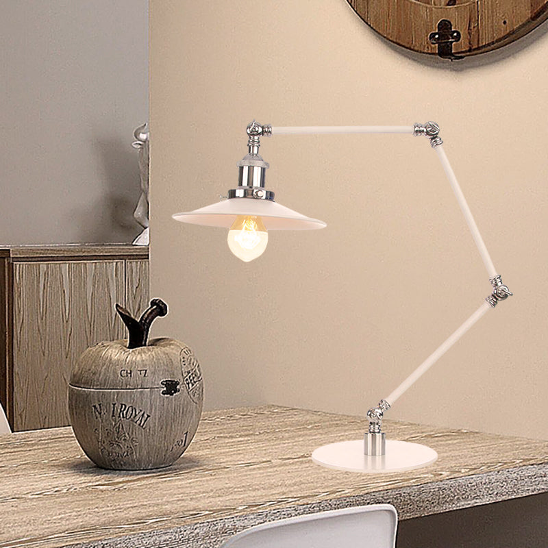 Vintage Adjustable Reading Lamp - Conical Desk Light White Metal 1 Stylish Design 8 Length Arm / B