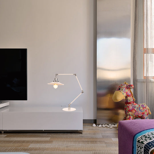 Vintage Adjustable Reading Lamp - Conical Desk Light White Metal 1 Stylish Design 8 Length Arm