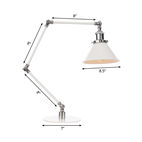 Vintage Adjustable Reading Lamp - Conical Desk Light White Metal 1 Stylish Design 8 Length Arm