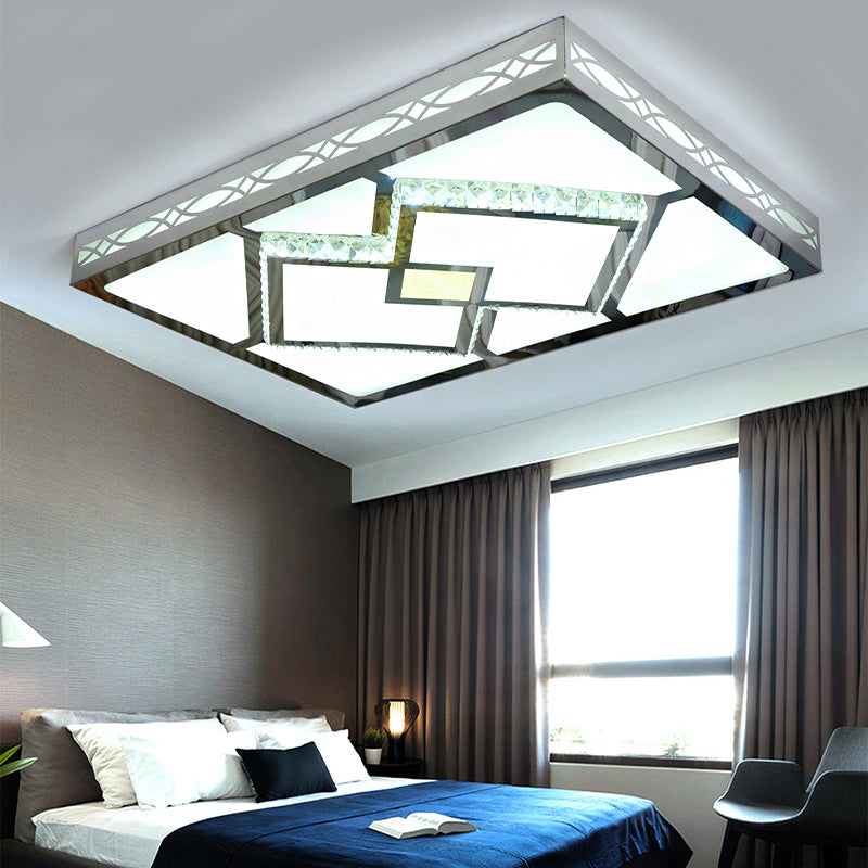 Contemporary Led Flush Mount Lamp - Rectangle Shape White Acrylic Ceiling Fixture For Living Room