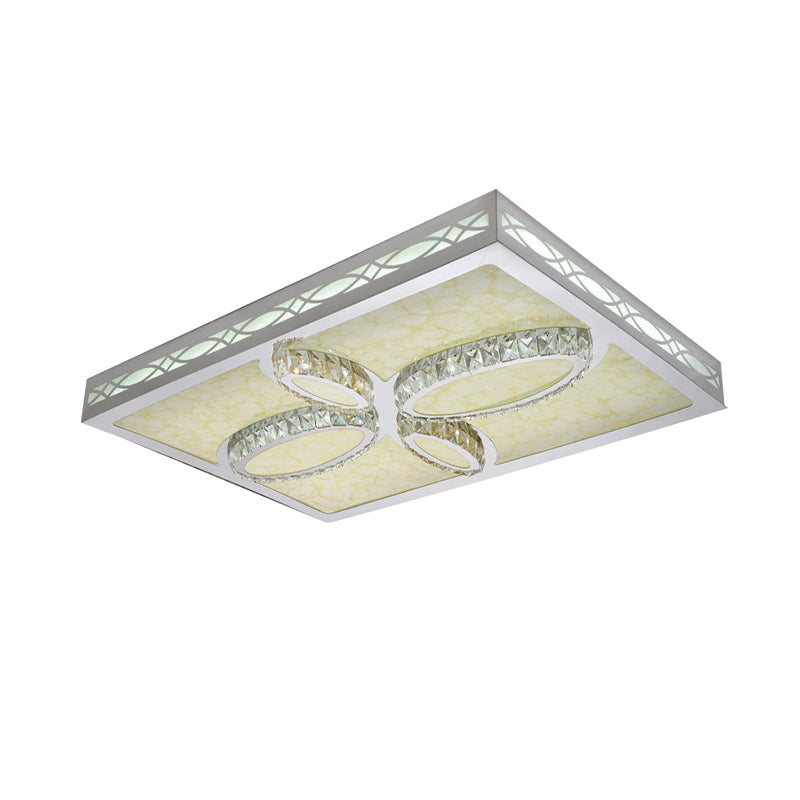Contemporary White Led Ceiling Mount Flush Light Fixture For Living Room With Crystal Deco -