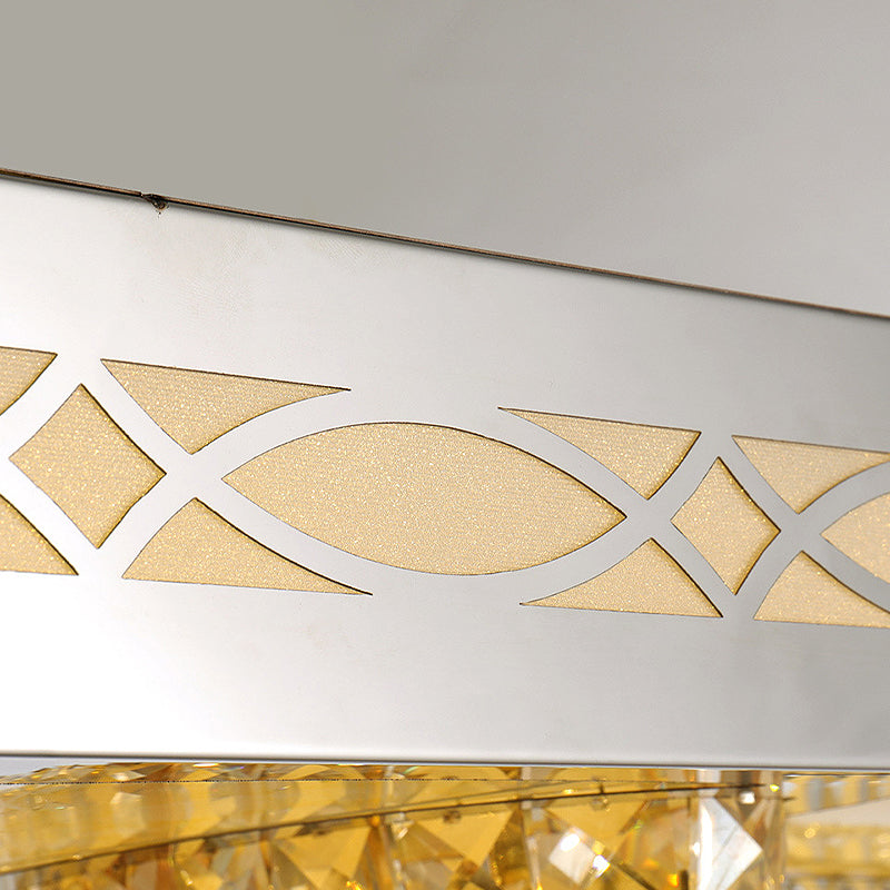 Contemporary White Led Ceiling Mount Flush Light Fixture For Living Room With Crystal Deco -