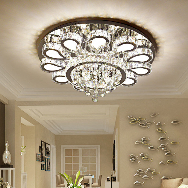 Led Living Room Ceiling Mounted Fixture With Chrome Finish And Flower Crystal Shade - 18/23.5/31.5