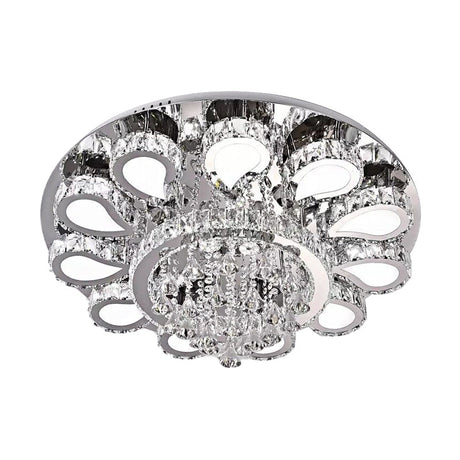 Led Living Room Ceiling Mounted Fixture With Chrome Finish And Flower Crystal Shade - 18/23.5/31.5