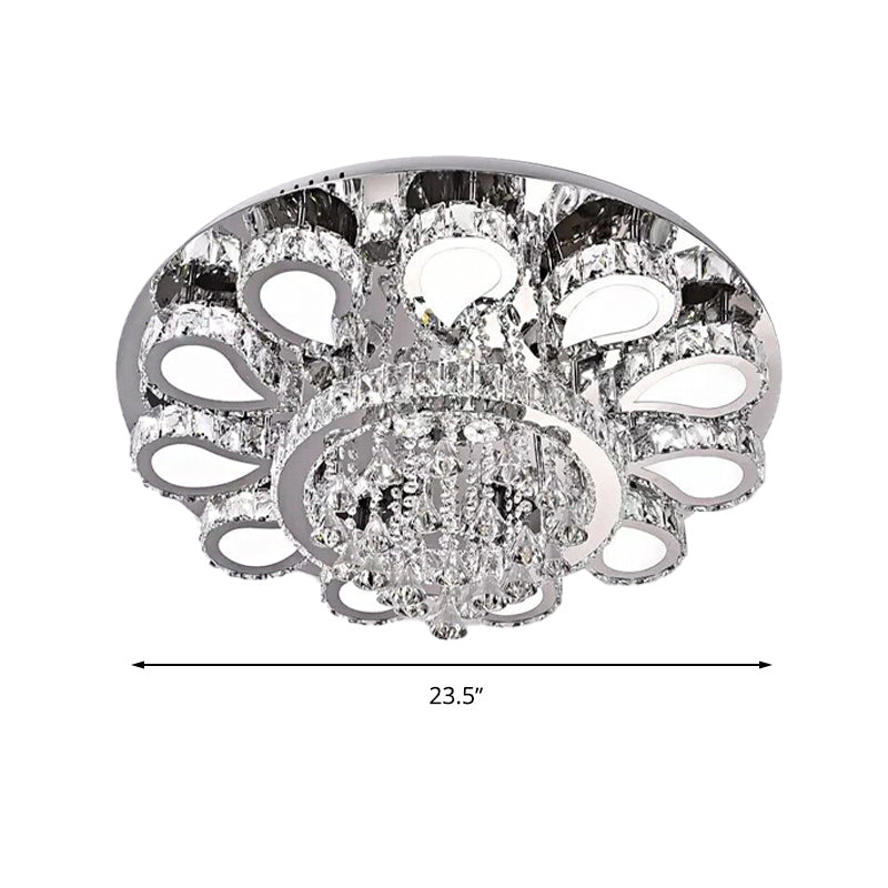Led Living Room Ceiling Mounted Fixture With Chrome Finish And Flower Crystal Shade - 18/23.5/31.5