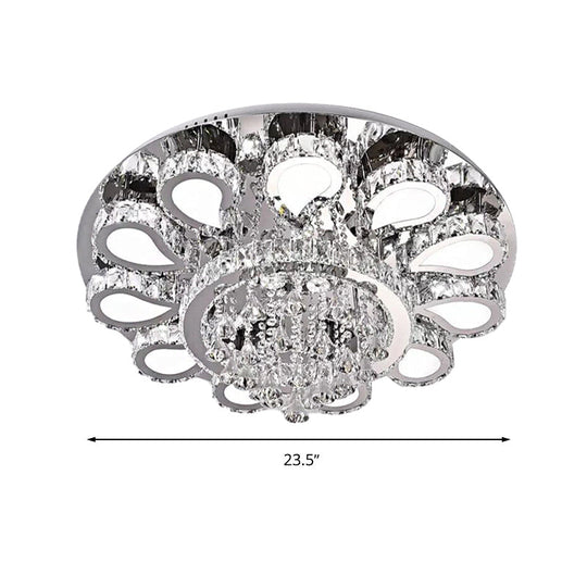 Led Living Room Ceiling Mounted Fixture With Chrome Finish And Flower Crystal Shade - 18/23.5/31.5