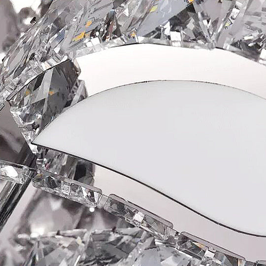 Led Living Room Ceiling Mounted Fixture With Chrome Finish And Flower Crystal Shade - 18/23.5/31.5