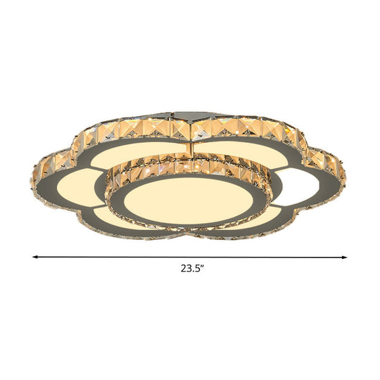 Contemporary Crystal Flush Mount Lamp: Floral Living Room Led Light Fixture In Warm/White -