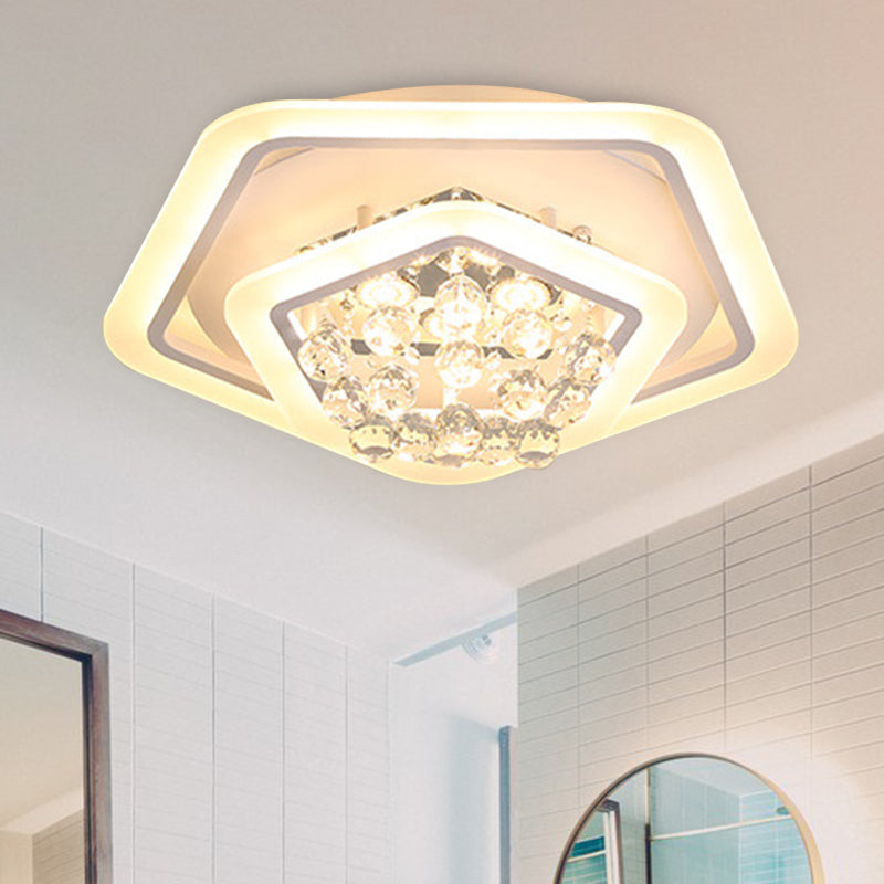Modern White Crystal Ball Flush Mount Light - Led Ceiling Fixture (19.5’/23.5’/27.5’ Wide) In