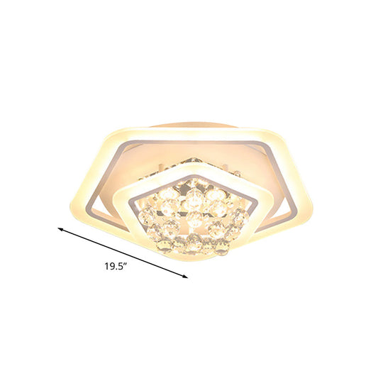 Modern White Crystal Ball Flush Mount Light - Led Ceiling Fixture (19.5/23.5/27.5 Wide) In