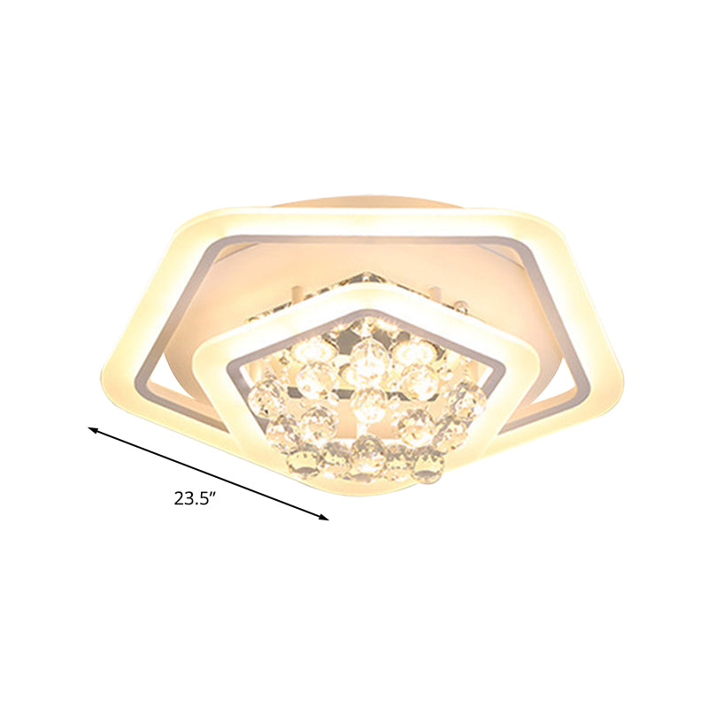 Modern White Crystal Ball Flush Mount Light - Led Ceiling Fixture (19.5’/23.5’/27.5’ Wide) In
