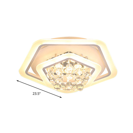 Modern White Crystal Ball Flush Mount Light - Led Ceiling Fixture (19.5/23.5/27.5 Wide) In