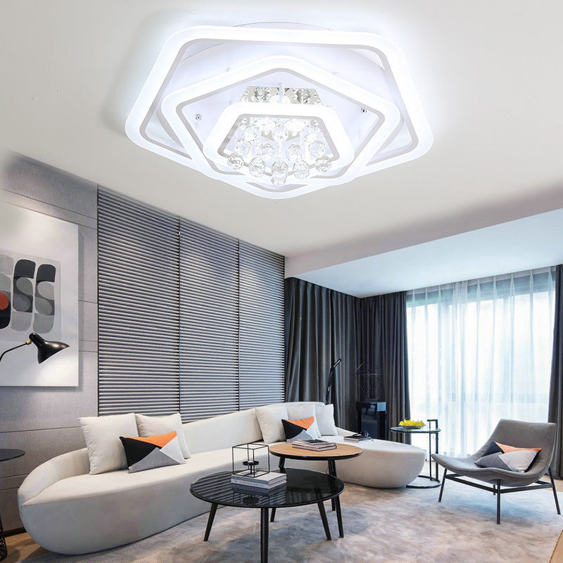 Modern White Crystal Ball Flush Mount Light - Led Ceiling Fixture (19.5/23.5/27.5 Wide) In