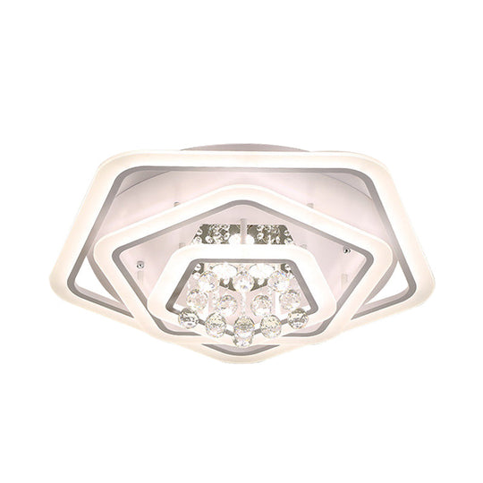 Modern White Crystal Ball Flush Mount Light - Led Ceiling Fixture (19.5/23.5/27.5 Wide) In