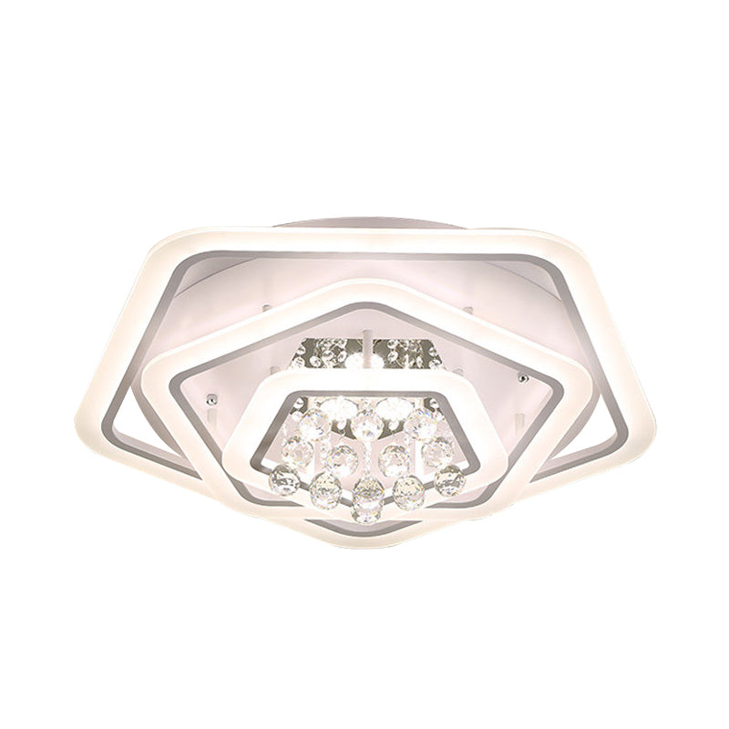 Modern White Crystal Ball Flush Mount Light - Led Ceiling Fixture (19.5’/23.5’/27.5’ Wide) In