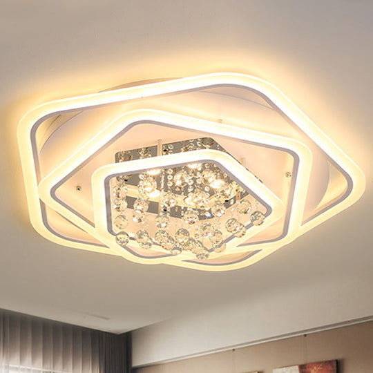 Modern White Crystal Ball Flush Mount Light - Led Ceiling Fixture (19.5/23.5/27.5 Wide) In