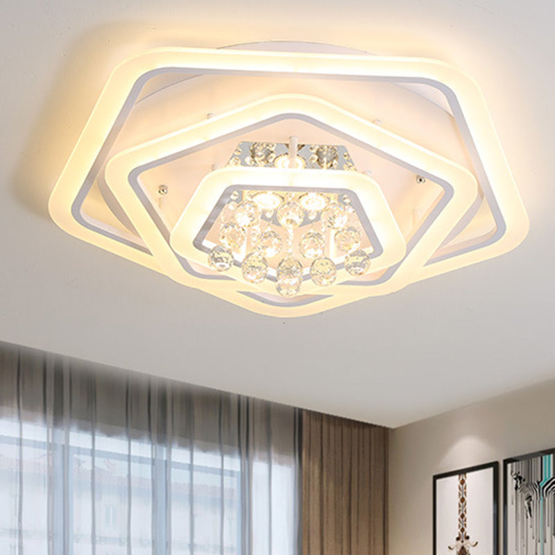 Modern White Crystal Ball Flush Mount Light - Led Ceiling Fixture (19.5/23.5/27.5 Wide) In