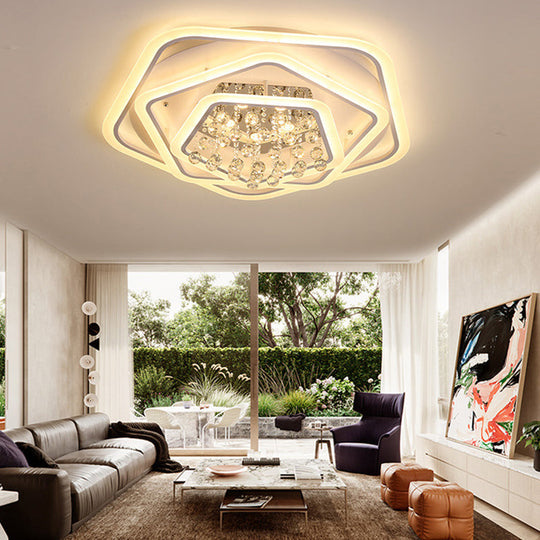 Modern White Crystal Ball Flush Mount Light - Led Ceiling Fixture (19.5/23.5/27.5 Wide) In